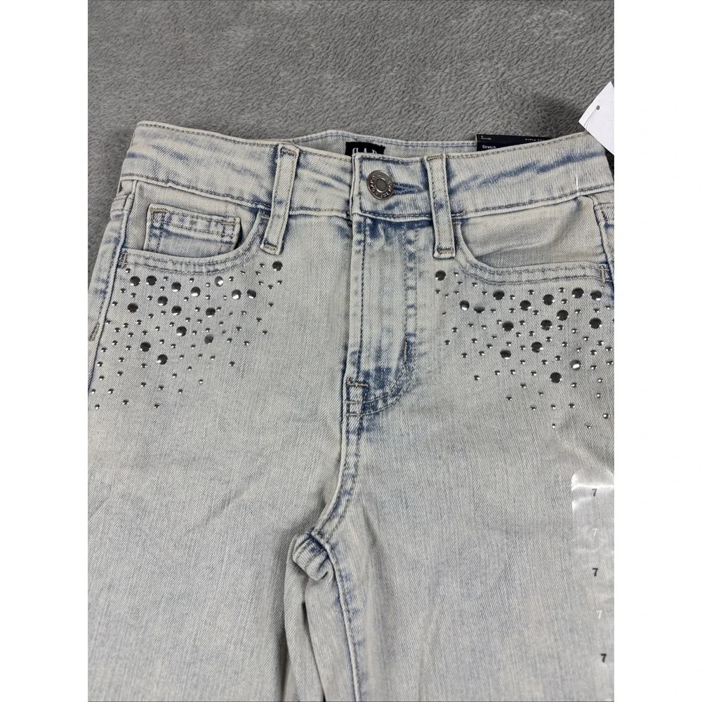 GAP Denim Girls' 70's Flare Stretch‎ Adjustable Waist Studded Jeans Light 7 NWT